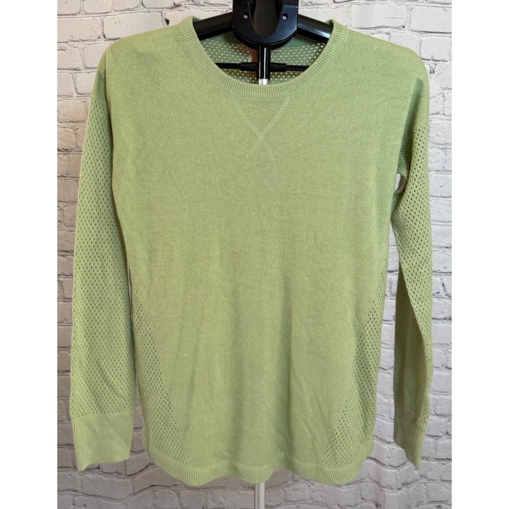 Sweet Romeo Womens Celery Green Pointelle Knit Crewneck Sweater Size M NEW